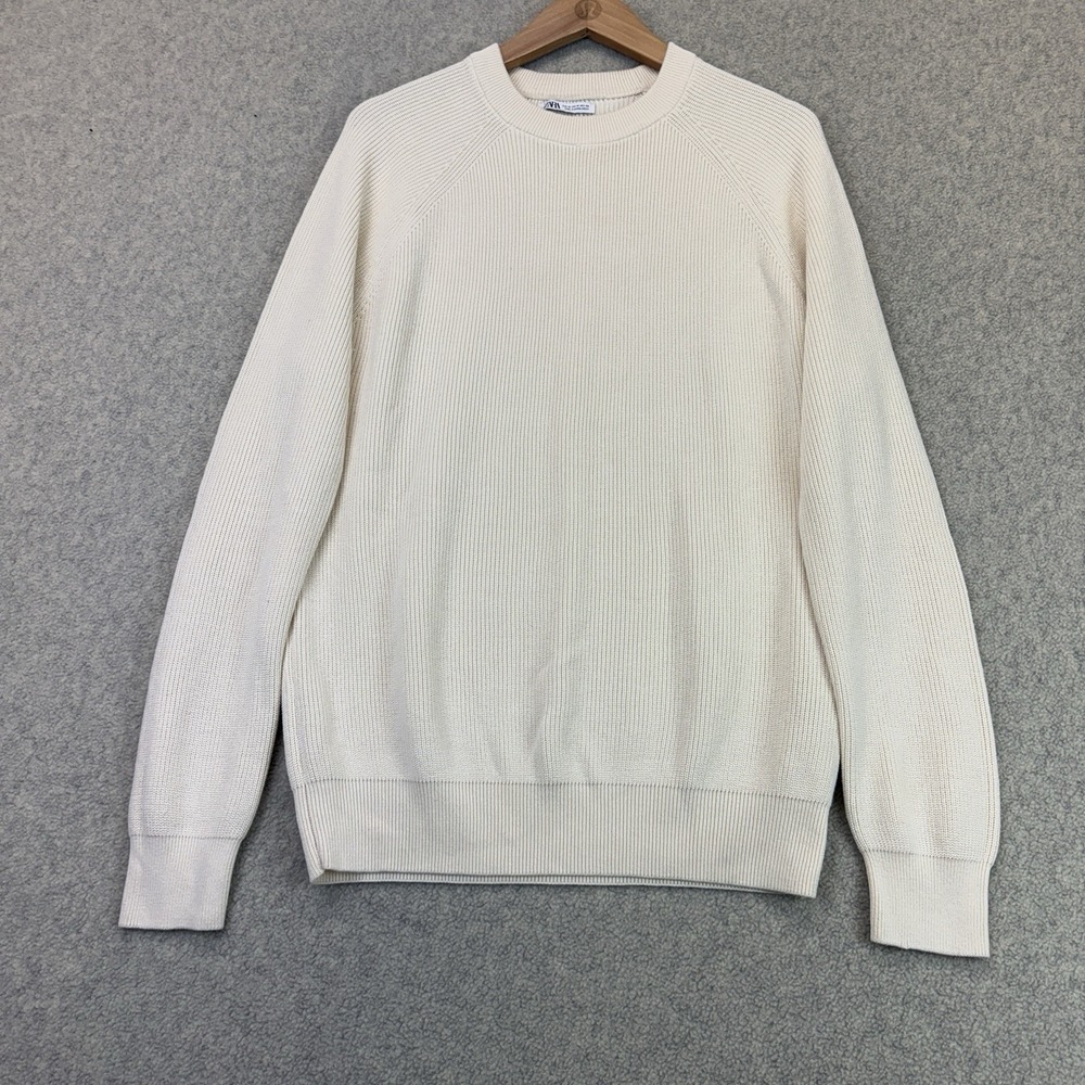 Zara Women's Cream Textured Knit Crewneck Sweater Long Sleeve Size M